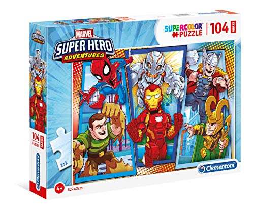 Clementoni 23746 Maxi Superhero – Puzzle 104 Teile ab 4 Jahren, farbenfrohes Kinderpuzzle mit extra großen Puzzleteilen, Geschicklichkeitsspiel für Kinder, 28.1 x 37 x 5.5 von Clementoni