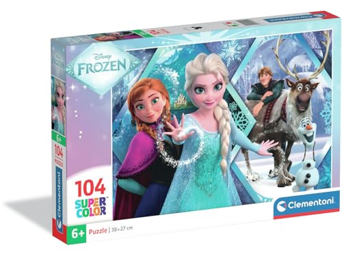 Clementoni - Puzzle für Kinder 104 Teile Supercolor, für Kinder ab 6 Jahren, Abbildung mit Figuren aus dem Cartoon Disney Die Eiskönigin, Geschenkidee, Made in Italy, 38 x 27 cm, 25045 von Clementoni