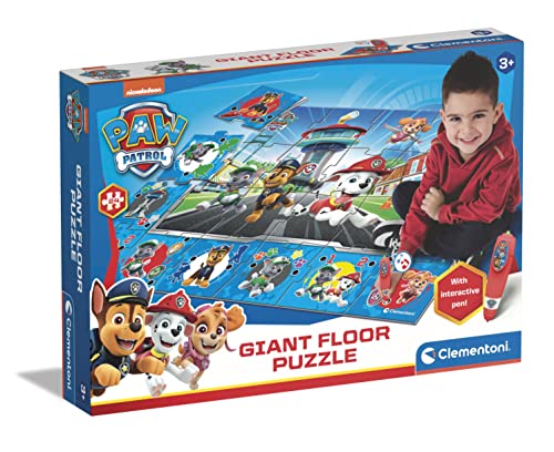 Clementoni Quiz-Bodenpuzzle Paw Patrol 70x100 cm-Kinderpuzzle mit 24 Maxi-Puzzleteilen-Lernspielzeug mit elektronischem Stift-Lernspiel für Kinder ab 3 Jahren, 61970, Mehrfarbig von Clementoni