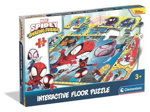Clementoni Quiz-Bodenpuzzle - Spidey und Seine Freunde - Interaktives Puzzle mit Stift, Lernspiel für Kinder ab 3 Jahren, 24 Teile, 62 x 42 cm, 16686 von Clementoni
