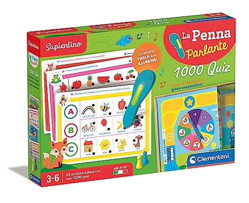 Clementoni - Sapientino 1000 Quiz-Schede Interaktiver Stift, Lernspiel 3 Jahre, elektronisch sprechend, hergestellt in Italien, Farbe Italiano, 16798 von Clementoni