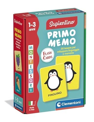 Clementoni Sapientino Baby Montessori - Erste Memo-Karten, Lern-Memory-Spiel für Kinder 1-3 Jahre, taktile Karten zur Entwicklung von Sprache und Beobachtung, Made in Italy, italienische Sprache, von Clementoni