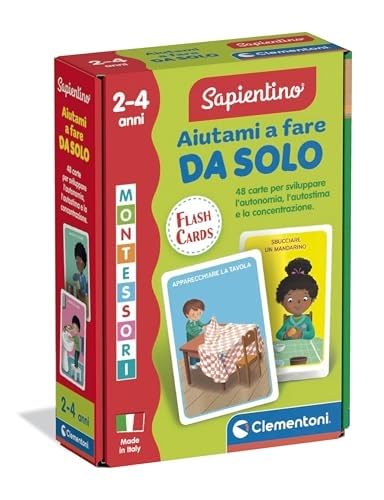 Clementoni Sapientino Montessori - Helfen Sie Mir beim Selbstmachen, Lernspiel mit 48 Flashcards für Kinder von 2-4 Jahren, um Autonomie und Konzentration zu entwickeln, Made in Italy, italienische von Clementoni