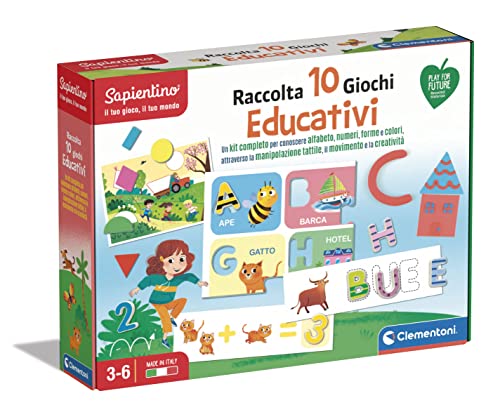 Clementoni - Sapientino-Sammlung 10 Spiele Montessori 3 Jahre, Lernspiel zum Lernen von Alphabet, Zahlen, Formen und Farben - Made in Italy, Mehrfarbig, 16341 von Clementoni