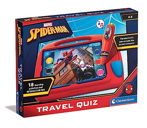 Clementoni - Sapientino Travel Quiz Marvel Spiderman-Bankett mit interaktiven Stiftkarten, Lernspiel 4 Jahre, elektronisch sprechend, Made in Italy, Farbe mehrsprachig, 16453 von Clementoni