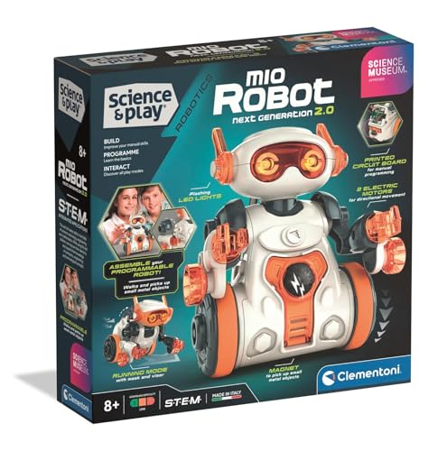 Clementoni Science Museum Mio Robot 2.0 – Bauen und kodieren Sie Ihren eigenen interaktiven Roboter mit Magnetarm für Kinder ab 8 Jahren von Clementoni