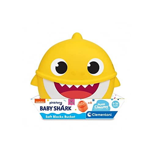 Clementoni Soft Clemmy Baby Shark-Eimer-Set Bausteine Made in Italy, 10 Monate, 17427, Mehrfarbig von Clementoni