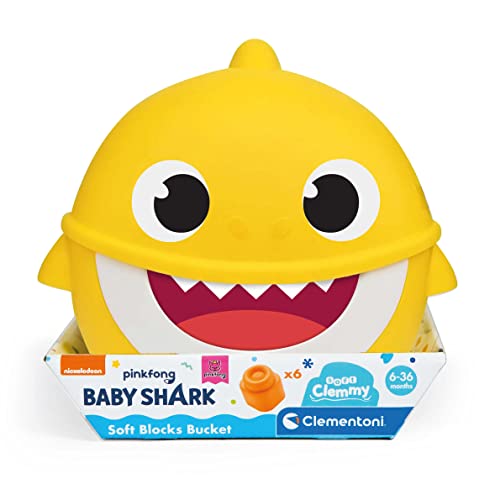 Clementoni Soft Clemmy Baby Shark-Eimer-Set Bausteine Made in Italy, 10 Monate, 17427, Mehrfarbig von Clementoni