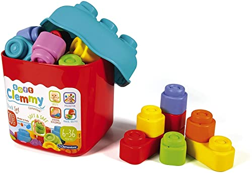 Clementoni Soft Clemmy Bausteine im Eimer (20 Stück) - Weiche Bausteine für Babys & Kleinkinder ab 6 Monaten - Sensorik-Spielzeug mit Bauklötzen 14741 von Clementoni