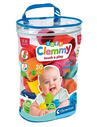 Clementoni Soft Clemmy Bausteine im Beutel 17877 – 20 weiche Bauklötze für Babys & Kleinkinder ab 6 Monaten – Sensorik-Spielzeug zum Stapeln & Greifen – Waschbar & sicher – Geschenkidee Baby von Clementoni