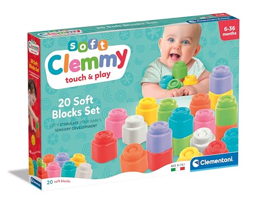 Clementoni 17989 Soft Packung mit 20 Bausteine für die erste Kindheit, weiche Clemmy-Steine, Blöcke für Kinder 6 Monate, sensorisches Spiel, stapelbar und waschbar, Made in Italy, Mehrfarbig von Clementoni