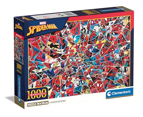 Clementoni Spiderman Impossible Spiderman-1000 Teile, Poster inklusive, Marvel, Superheldenpuzzle, schwieriges Puzzle, Spaß für Erwachsene, Made in Italy, 39916, Mehrfarbig von Clementoni
