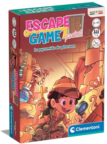Clementoni | Escape Game Pocket – Die Pyramide des Pharaos für Kinder ab 8 Jahren | Mathematische Logik-Rätselkarten | 1 bis 6 Spieler | 30-60 Minuten | Spielische Aktivität zum Mitnehmen | von Clementoni