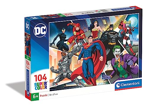 Clementoni 25722 Superheroes Supercolor Dc Comics-Justice League 104 Teile-Puzzle Für Kinder Ab 6 Jahren, Made In Italy, Mehrfarbig, Medium von Clementoni