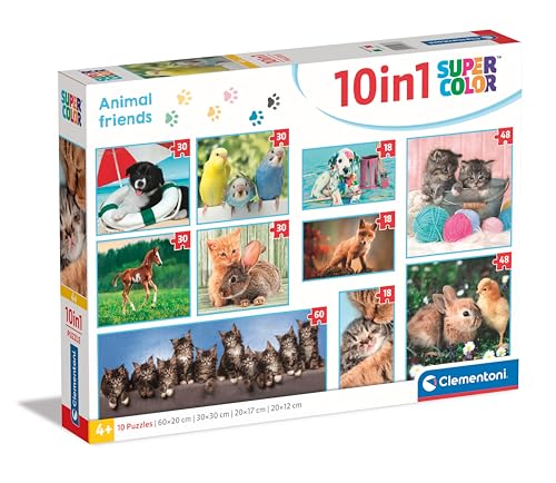 Clementoni Animal Friends 10-in-1 Puzzle Kinder - Geschicklichkeitsspiel für Kinder ab 4 Jahren - Puzzle Set (3x18, 4x30, 2x48, 1x60 Teile) 20283 von Clementoni