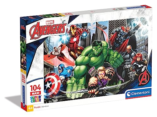 Clementoni 23688 Maxi Avengers Assemble – Puzzle 104 Teile ab 4 Jahren, farbenfrohes Kinderpuzzle mit extra großen Puzzleteilen, Geschicklichkeitsspiel für Kinder von Clementoni