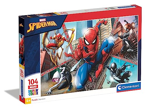 Clementoni 23734 Maxi Spiderman – Puzzle 104 Teile ab 4 Jahren, farbenfrohes Kinderpuzzle mit extra großen Puzzleteilen, Geschicklichkeitsspiel für Kinder von Clementoni