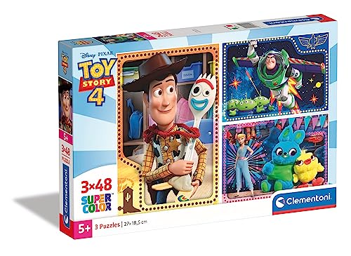 Clementoni 25242 Supercolor Toy Story 4 – Puzzle 3 x 48 Teile ab 4 Jahren, buntes Kinderpuzzle mit besonderer Leuchtkraft & Farbintensität, Geschicklichkeitsspiel für Kinder von Clementoni