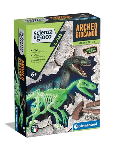 Clementoni - Wissenschaft Lab-Archäogiospiel Velociraptor-Dinosaurier, Fossilien-Set zum Graben und Zusammenbauen, Paläontologie, wissenschaftliches Spiel 7 Jahre, auf Italienisch, Made in Italy, von Clementoni
