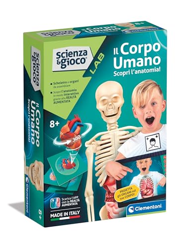 Clementoni - Wissenschaft Lab-Der menschliche Körper Anatomie, Modell Skelett und Organe zum Zusammenbauen, wissenschaftliches Spiel 8 Jahre, App Augmented Reality, in Italienisch, Made in Italy, von Clementoni