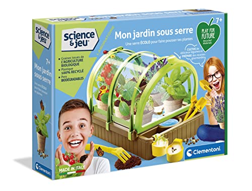 Clementoni - Wissenschaft & Spiel – Mein Garten im Gewächshaus – Modernes Design – Geheimnisse der biologischen Kultur – Komplettset mit Werkzeugen und Spezialtöpfen – für Kinder ab 7 Jahren, 30 x 20 von Clementoni