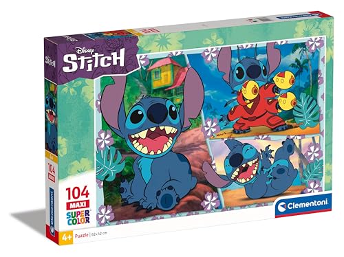 Disney Stitch Puzzle mit 104 Maxi-Teilen für Kinder ab 4 Jahren, buntes Kinderpuzzle mit besonderer Leuchtkraft, 23776 von Clementoni von Clementoni