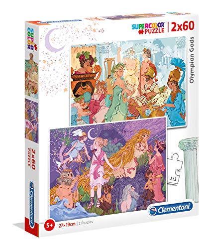 Clementoni 21612 Supercolor Götter des Olymp – Puzzle 2 x 60 Teile ab 5 Jahren, buntes Kinderpuzzle mit besonderer Leuchtkraft & Farbintensität, Geschicklichkeitsspiel für Kinder von Clementoni