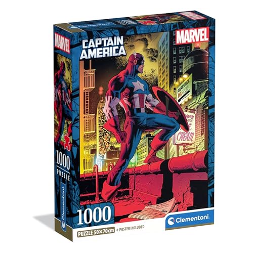 Clementoni - Puzzle 1000 Teile für Erwachsene und Jugendliche, Panorama-Puzzle Marvel Captain America mit Poster, Kompaktbox, Geschenkidee für Damen und Herren, Made in Italy, 70 x 50 cm, 37049 von Clementoni