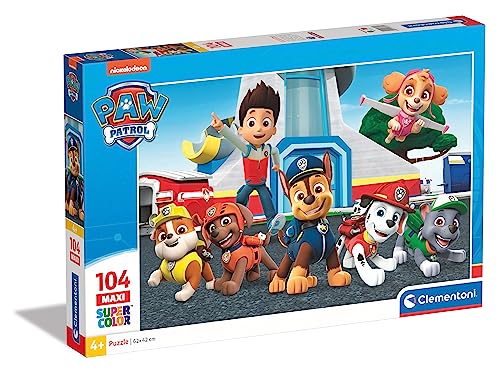 Clementoni 23753 Maxi Paw Patrol – Puzzle 104 Teile ab 4 Jahren, farbenfrohes Kinderpuzzle mit extra großen Puzzleteilen, Geschicklichkeitsspiel für Kinder, 37 x 28.1 x 5.5 von Clementoni