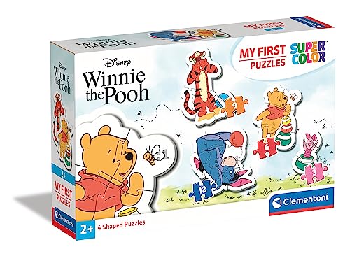 Clementoni 20820 Supercolor Winnie The Pooh – Puzzle 3 + 6 + 9 + 12 Teile ab 2 Jahren, buntes Kinderpuzzle mit besonderer Leuchtkraft & Farbintensität, Geschicklichkeitsspiel für Kinder von Clementoni