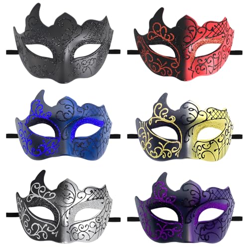 Cleminsta 6 Stück Venezianische Masquerade Masken, Männer Venezianische Maske, Maskerade Maske mit Feder, Cosplay Mardi Gras Maske, Karneval Augenmaske für Halloween, Karneval, Party Kostüm Cleminsta 6 Stück Venezianische Masquerade Masken, Männer Venezianische Maske, Maskerade Maske mit Feder, Cosplay Mardi Gras Maske, Karneval Augenmaske für Halloween, Karneval, Party Kostüm von Cleminsta