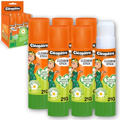 CLEOPATRE pflanzliche Klebesticks, 21 g, Packung mit 6 Klebestiften, natürlich, ohne Lösungsmittel, ideal für Schulen, Schreibwaren, Büro, Schulbedarf CLEOPATRE pflanzliche Klebesticks, 21 g, Packung mit 6 Klebestiften, natürlich, ohne Lösungsmittel, ideal für Schulen, Schreibwaren, Büro, Schulbedarf von Cléopâtre