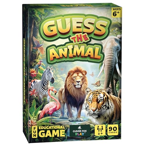 Guess The Animal - Pädagogisches Ratespiel in 5 Hinweisen für Kinder & Familie - Lustiges Kinderratespiel zum Lernen von Tieren, perfekt für Zuhause, Schule oder Reisen - Mädchen, Jungen im Alter von von Clever Fox Play