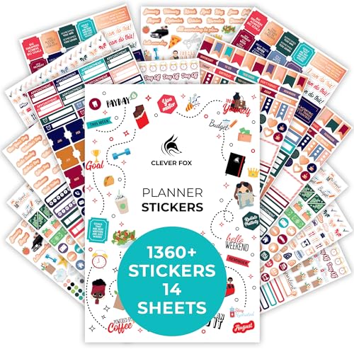 Clever Fox Planer-Aufkleber-Set – Monats-, Wochen- und Tagesplaner-Aufkleber, 17 Blatt, Set mit 1500+ einzigartigen Aufklebern (evtl. nicht in deutscher Sprache) von Clever Fox
