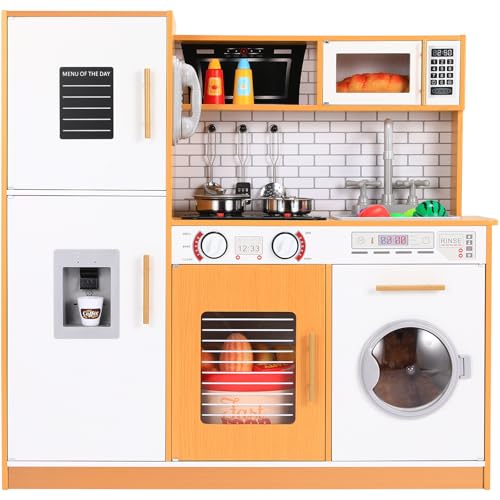 Spielzeugküche für Kinder, Kinderküche Holz mit Simulierten Sound- und Lichteffekten, 82x80x25 cm Puppenküche Kinderküche mit Waschmaschine, Eismaschine, Telefon, für Kinder ab 3 Jahren (Holzfarbe) Spielzeugküche für Kinder, Kinderküche Holz mit Simulierten Sound- und Lichteffekten, 82x80x25 cm Puppenküche Kinderküche mit Waschmaschine, Eismaschine, Telefon, für Kinder ab 3 Jahren (Holzfarbe) von Clevich