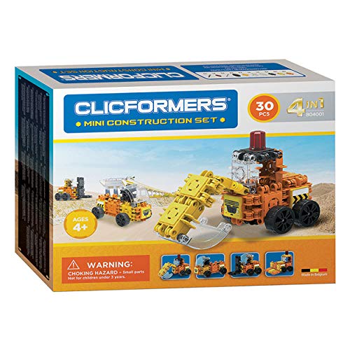 Clicformers Konstruktionsspielzeug für Kinder ab 3 Jahre, kreatives Lernspiel im 30 teiligen Set, Bausteine für Jungen und Mädchen, Montessori STEM-Spielzeug mit 4in1 Bagger, von Clicformers
