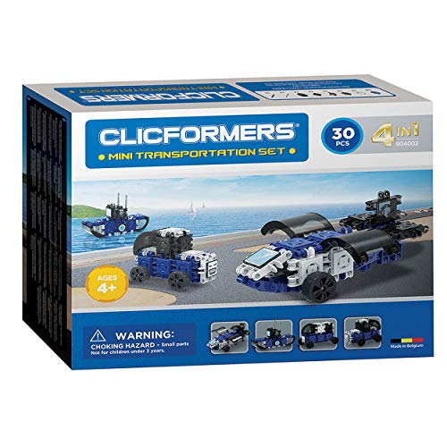 Clicformers Konstruktionsspielzeug für Kinder ab 3 Jahre, kreatives Lernspiel im 30 teiligen Set, Bausteine für Jungen und Mädchen, Montessori STEM-Spielzeug mit 4in1 Transporter, von Clicformers