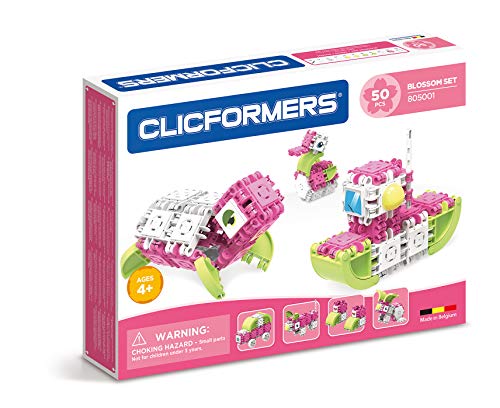 Clicformers Konstruktionsspielzeug für Kinder ab 3 Jahre, kreatives Lernspielzeug im 50 teiligen Set, Bausteine für Mädchen und Jungen, Montessori STEM-Spielzeug mit 3in1 Blüten Set, von Clicformers