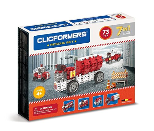 CLICFORMERS Konstruktionsspielzeug für Kinder ab 3 Jahre, kreatives Lernspiel im 73 teiligen Set, Bausteine für Jungen und Mädchen, Montessori STEM-Spielzeug mit Feuerwehrautos, von Clicformers