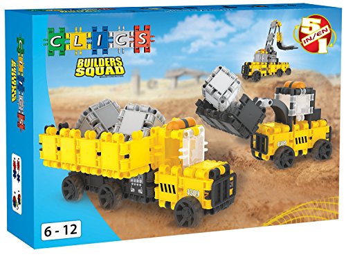CLICS Konstruktionsspielzeug für Kinder ab 3 Jahre, kreatives Lernspielzeug im 123 Teile Set, Bausteine für Mädchen und Jungen, Montessori STEM-Spielzeug als Baustellen Box 5 in 1, von Clics