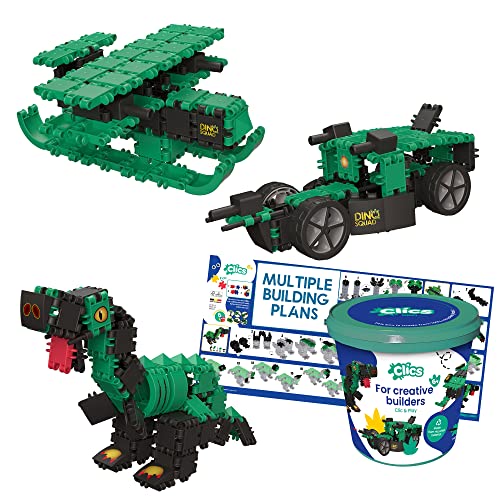 Clics Dino World- Konstruktionsspielzeug für Kinder ab 3 Jahre, kreatives Lernspielzeug im 151 Teile Set, Bausteine für Mädchen und Jungen, Montessori STEM-Spielzeug, Langlebige Spielzeug von Clics