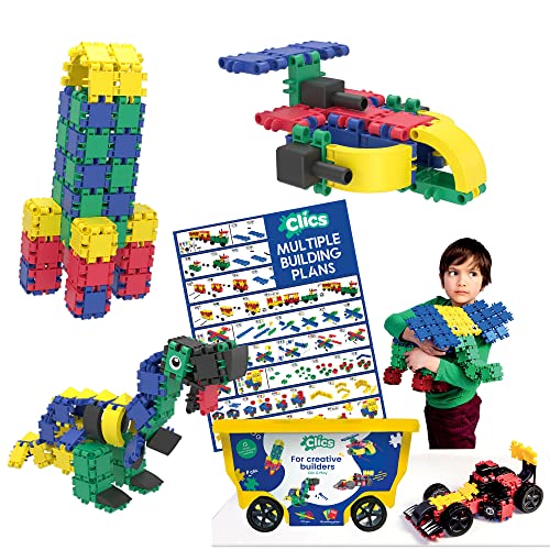 Clics Konstruktionsspielzeug für Kinder ab 3 Jahre, kreatives Lernspielzeug im 377 Teile Set, Bausteine für Mädchen und Jungen, Montessori STEM-Spielzeug, Langlebige Spielzeug aus recyceltem Material von Clics