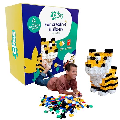 Clics Tiger 723 Teile Set- Konstruktionsspielzeug für Kinder ab 4 Jahre, kreatives Lernspielzeug, Bausteine für Mädchen und Jungen, Montessori STEM-Spielzeug, Langlebige Spielzeug von Clics