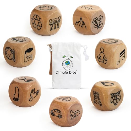 Geschichtenerzählen aus Holz für Kinder und Erwachsene, Lernspiele zum Thema Klimawandel für Kinder, 7-teiliges nachhaltiges Geschichten-Würfel-Set, umweltfreundliches Spielzeuggeschenk, fördert von Climate Dice