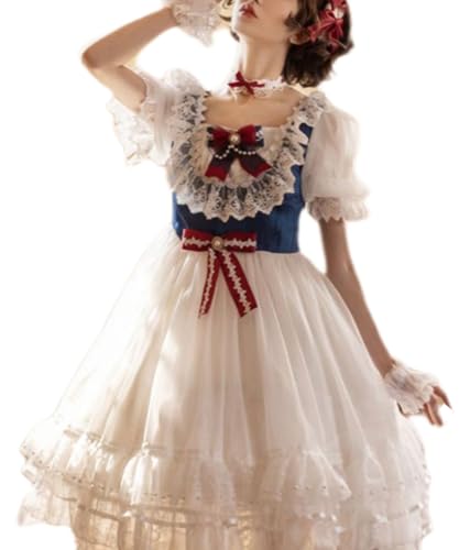 Clivetalos Lolita Kleid für Damen und Mädchen, Kawaii-Prinzessinnenkleid für Cosplay-Kostüme, süße Spitzenschichten, Dienstmädchen-Outfit, ärmellos, Weiss/opulenter Garten, Small Clivetalos Lolita Kleid für Damen und Mädchen, Kawaii-Prinzessinnenkleid für Cosplay-Kostüme, süße Spitzenschichten, Dienstmädchen-Outfit, ärmellos, Weiss/opulenter Garten, Small von Clivetalos