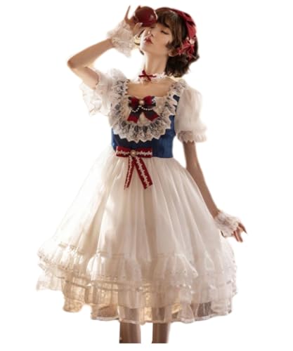 Clivetalos Lolita Kleid für Damen und Mädchen, Kawaii-Prinzessinnenkleid für Cosplay-Kostüme, süße Spitzenschichten, Dienstmädchen-Outfit, ärmellos, Weiss/opulenter Garten, Small von Clivetalos