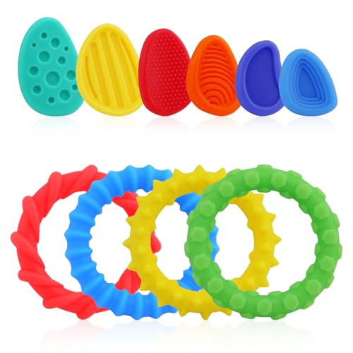 Sensory Fidget Toys, 4 Pack Stretchy Fidget Armband mit 6Pack Worry Stone-Bright Farben & Formen, geeignet für besondere Bedürfnisse Autistische Kinder und Erwachsene Spielzeug von Clnyrwcb