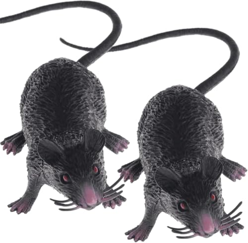 Halloween-Ratte aus schwarzem Kunststoff, realistisches Spielzeug für Party-Dekorationen, gruselige Streich-Requisiten, gruseliger Aprilscherz-Trick, lebensechte Mäuse-Figuren für Halloween-Party und von Clockjuan