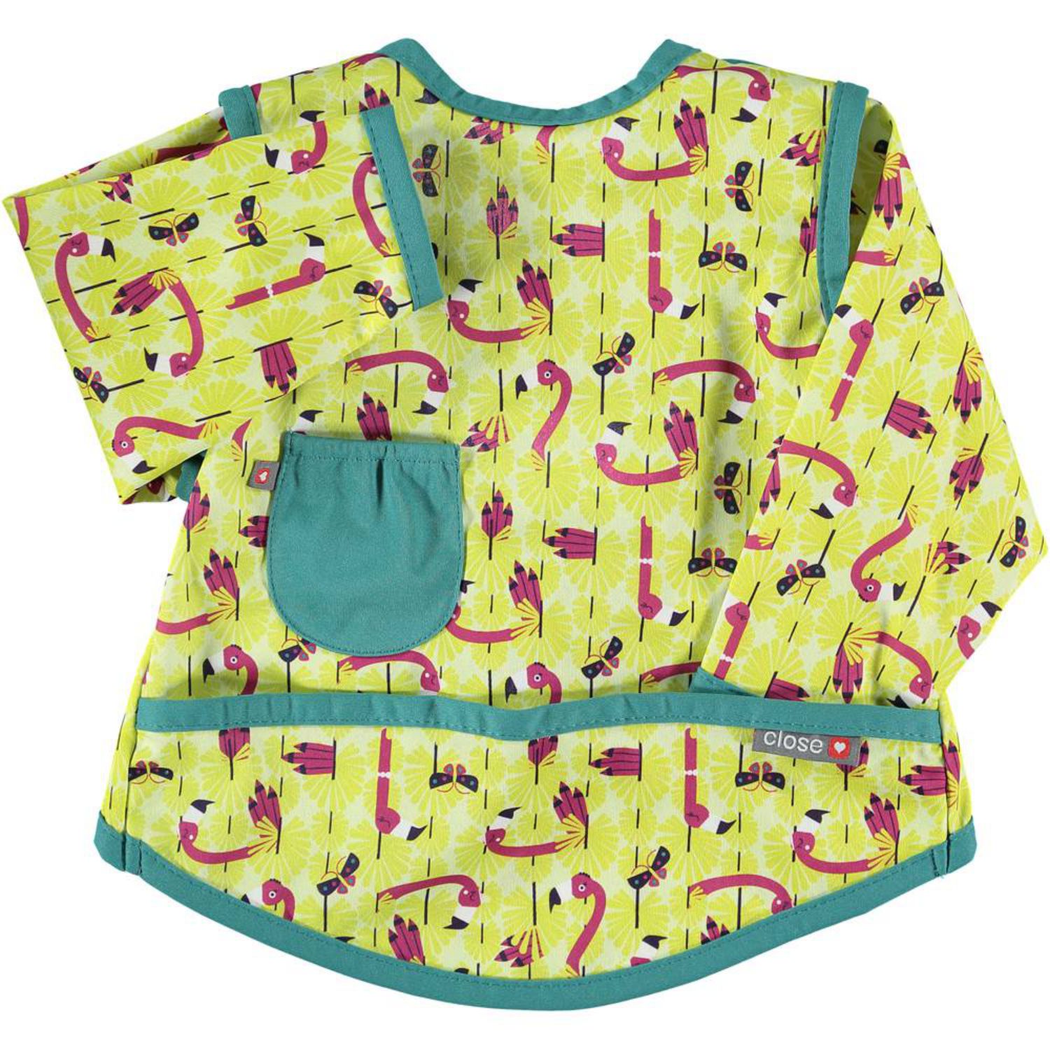 Pop-in Coverall Lätzchen mit Ärmeln - Stufe 3 - Flamingo & Schmetterling (Lala and Bugsby) von Close Parent