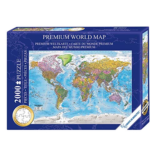 Close Up Weltkarte Puzzle 2000 Teile - Die Welt - 97 x 68 cm Premium Map 2020 - MAPS IN Minutes von Close Up